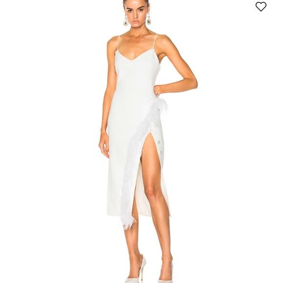 David Koma Feathered trimmed asymmetric midi dress white UK10 US6, $1650 Retail - Picture 1 of 13